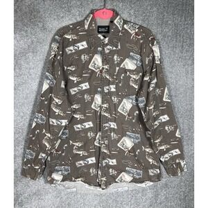 Falcon Bay Gold‎ Label Button Up Shirt Mens Sz Large Tall Fish Fishing Print VTG